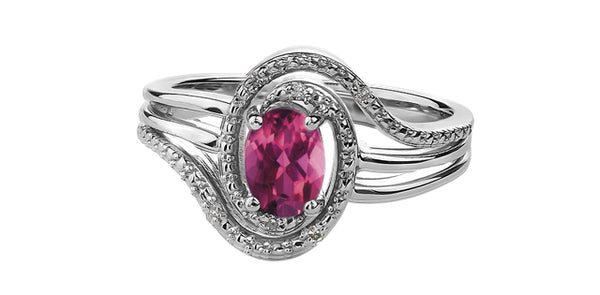 PINK TOPAZ W/DIA SILVER RING